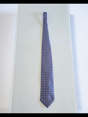 DIOR 100% Italian Silk -  Blue Tie with Pink Dot Motif